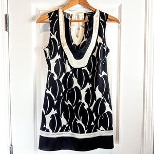 Bebe Black White Print Silk Sleeveless Tunic Mini Dress Top